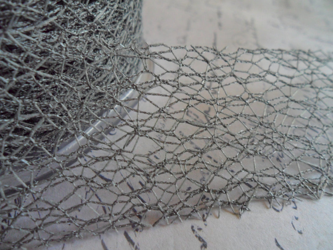 1 1/2 Inch Mesh Web Ribbon in Pewter Grey