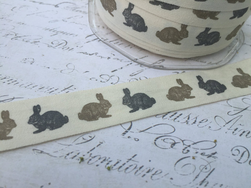 Natural Cotton Canvas 3/4 inch wide printed with Spring Easter Bunnies