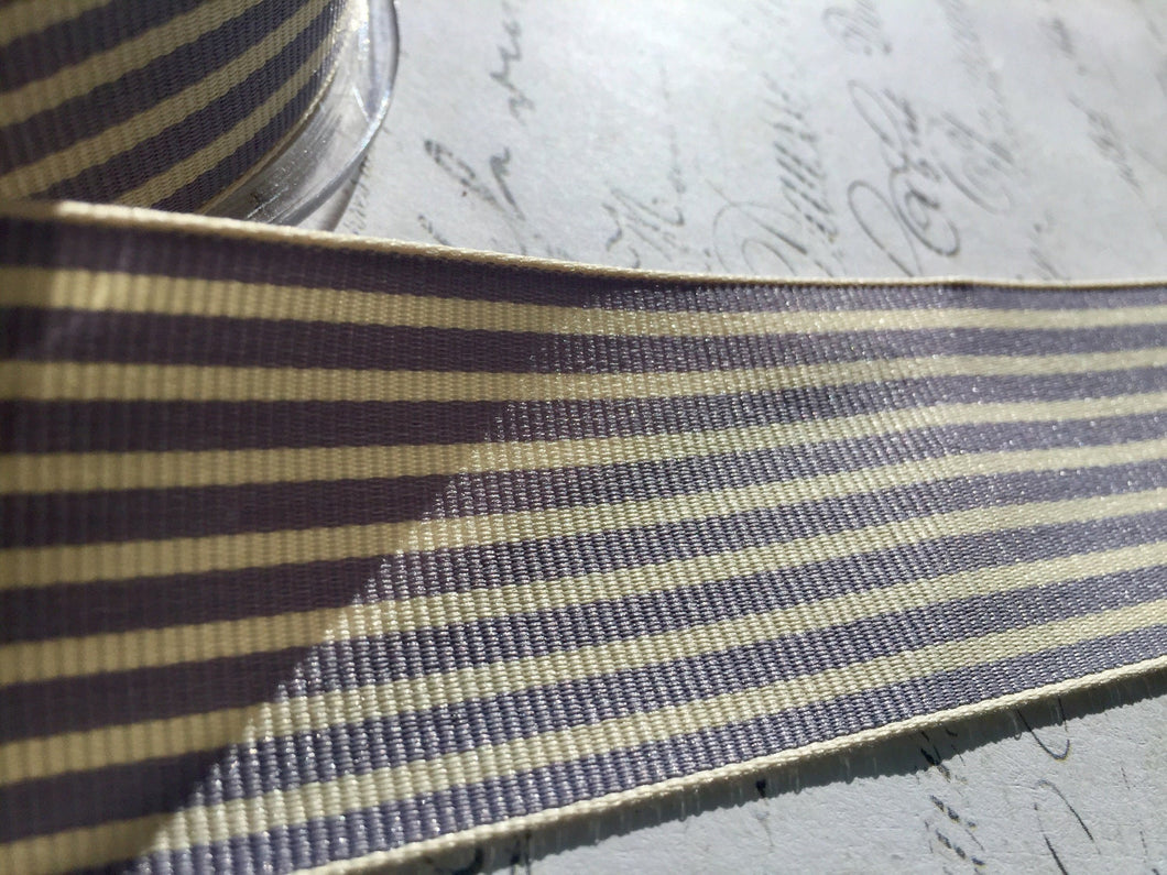 1.5  inch wide Twill Gray and Cream Woven Striped Ribbon Trim