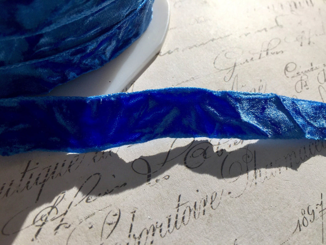 Classic Royal Blue Crushed Velvet Ribbon, Approx 5/8