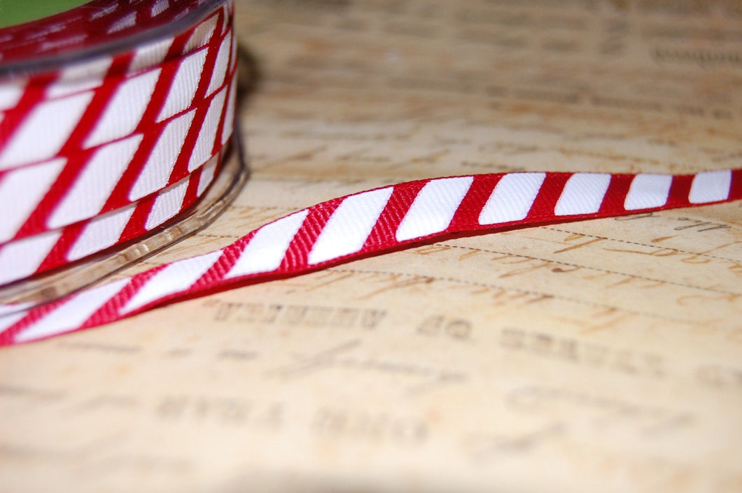 Red and White Peppermint stick 3/8 Grosgrain Ribbon