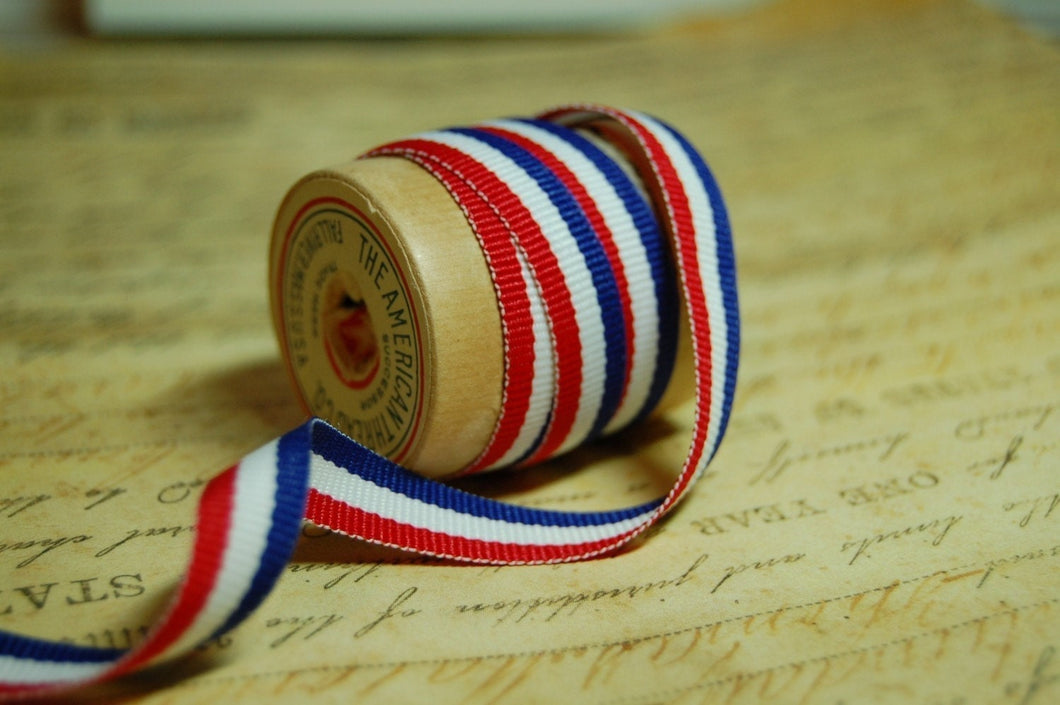 Patriotic Red White and Blue Striped Grosgrain 3/8 inch double sided ribbon