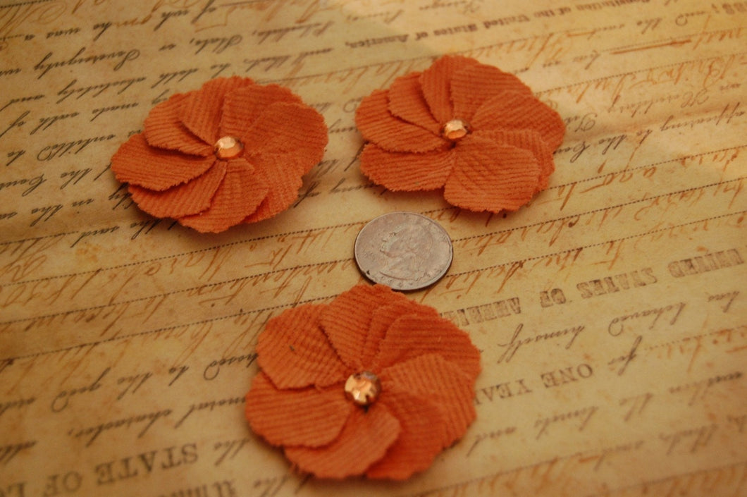 Orange Spice Corduroy Flowers with Rinestone centers