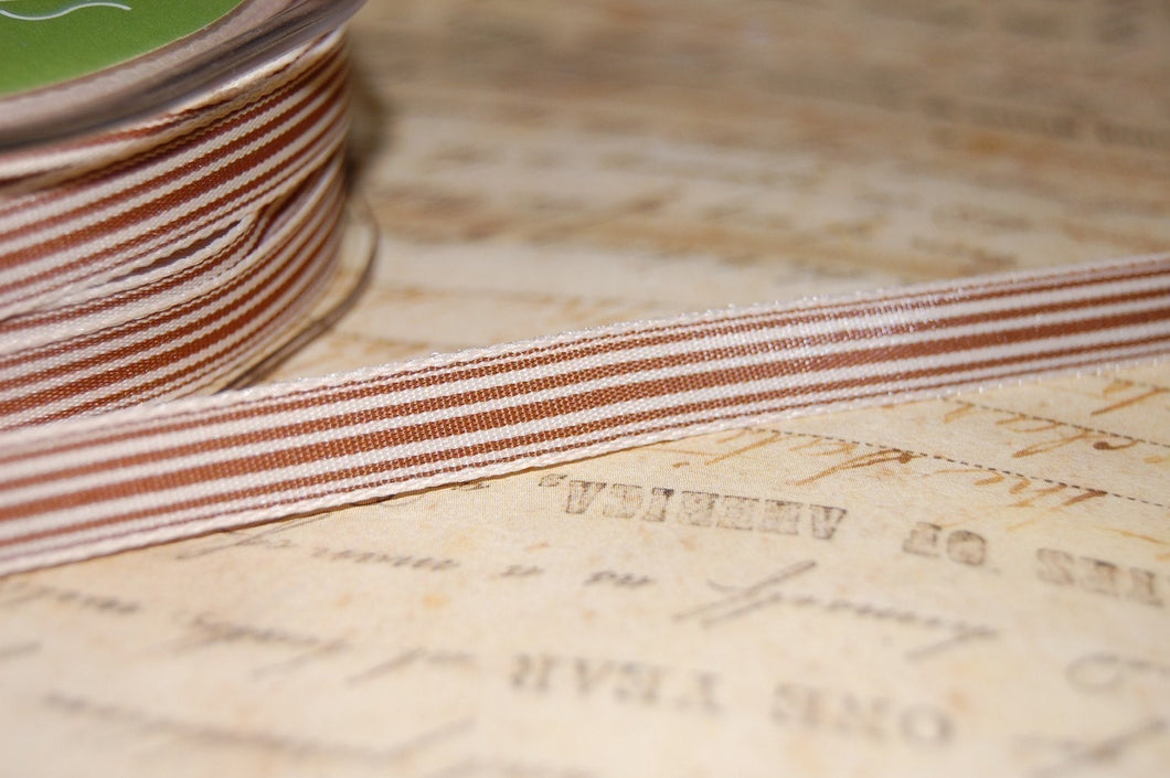 Heritage Sepia Brown Striped Ribbon 3/8