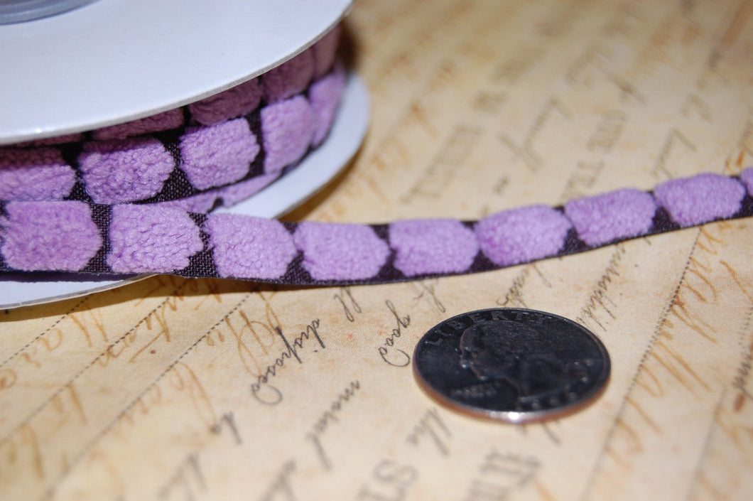 Lavender Chenille Dots on Violet 3/8 wide ribbon