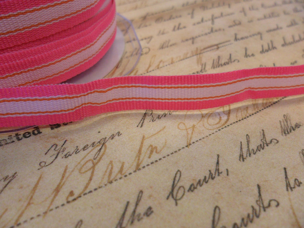 Bubblegum Pink Striped 3/8 wide Grosgrain Ribbon
