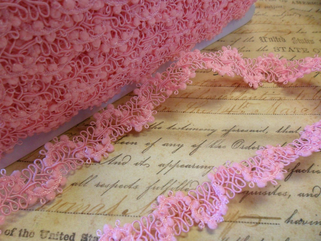 Bubblegum Pink Petite Scalloped  Pom Pom Braid Trim