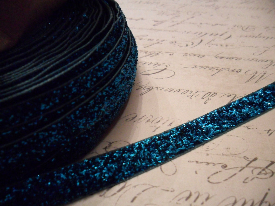 Turquoise  Metallic Velvet Ribbon 3/8 wide