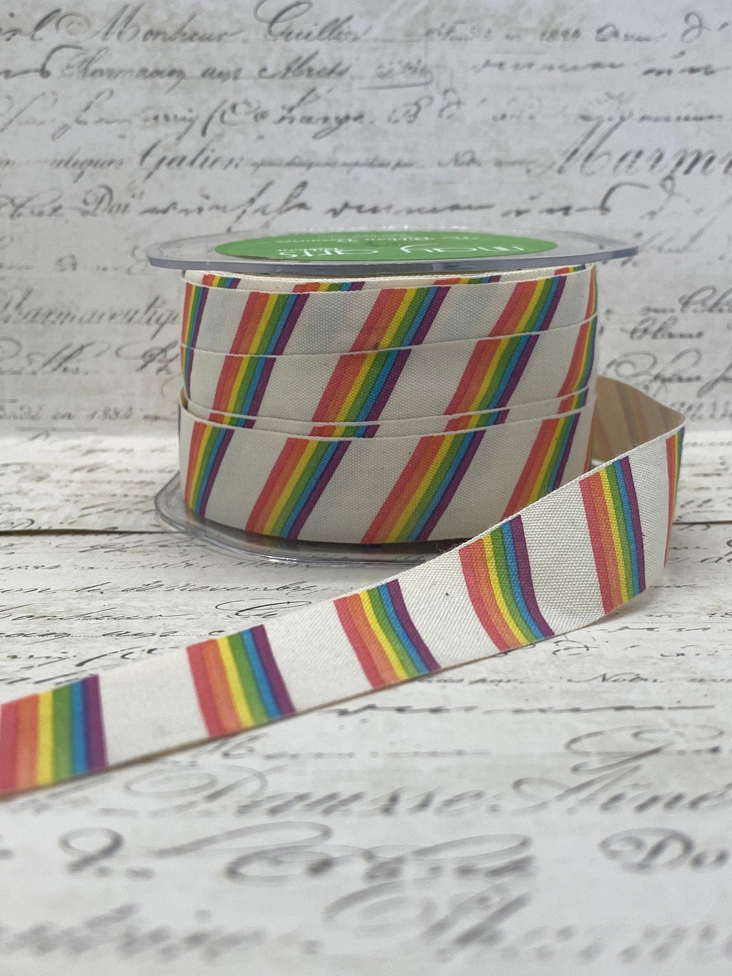 Natural Cotton Canvas 3/4 inch wide Rainbow Stripes