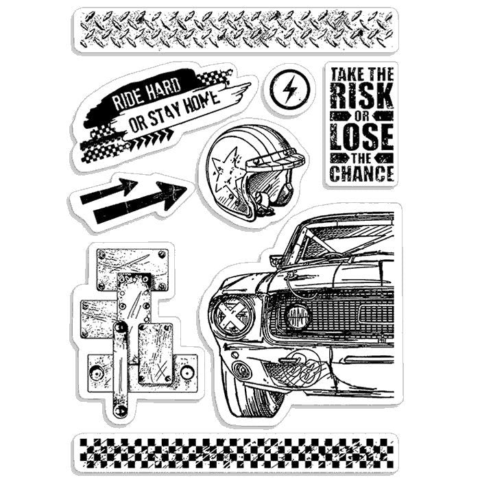 Cio Bella Paper Company Stamping Art Clear Rubber Stamp Set Start Your Engines Ride Hard