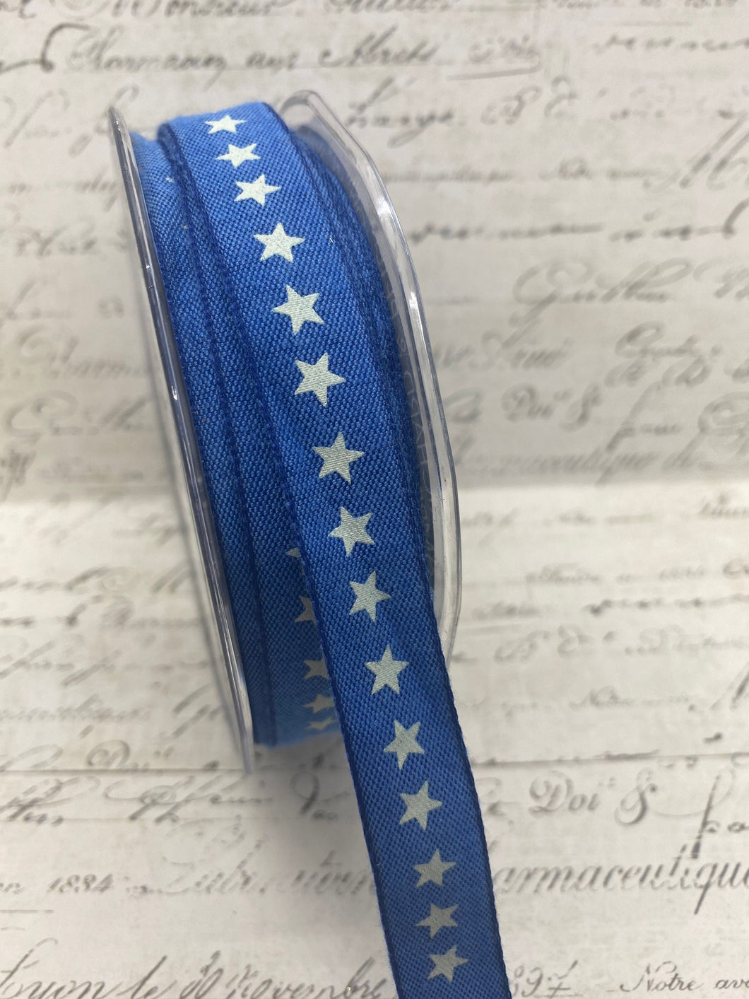 Patriotic Woven Edge Star Print Navy 5/8 inch Ribbon Trim