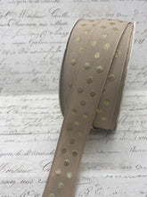 Load image into Gallery viewer, 1 inch Embroidered Polka Dot Ribbon in Khaki and Gold
