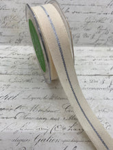 Load image into Gallery viewer, Ivory with Metallic Silver Stripe 7/8 wide ribbon trim

