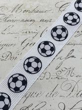 Load image into Gallery viewer, Starch White with Printed Soccer Balls 3/4 inch wide
