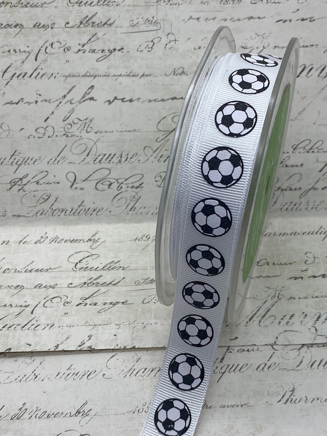 Starch White with Printed Soccer Balls 3/4 inch wide