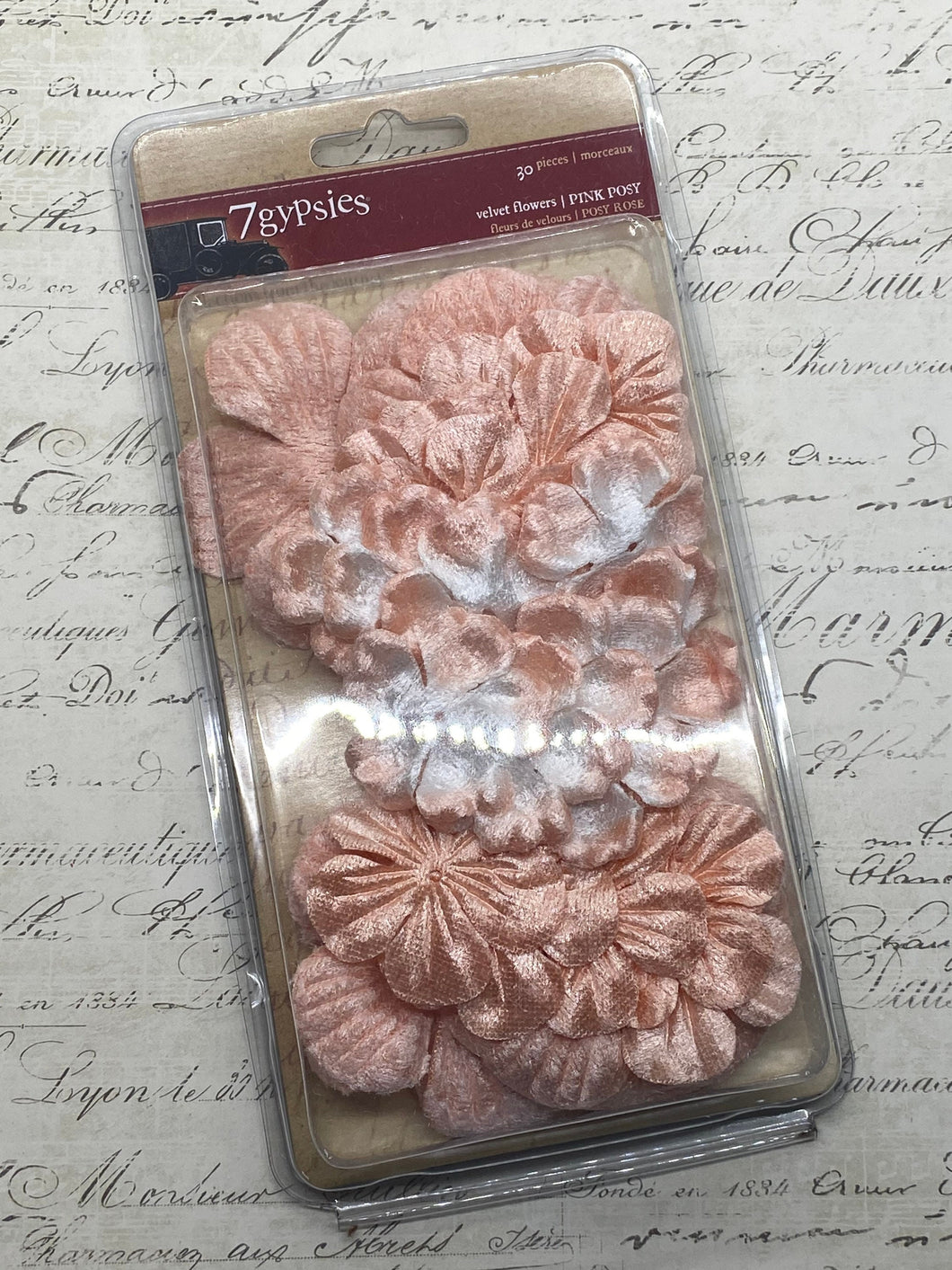 7 Gypsies Vintage Style Velvet Flowers in Peachy Pink
