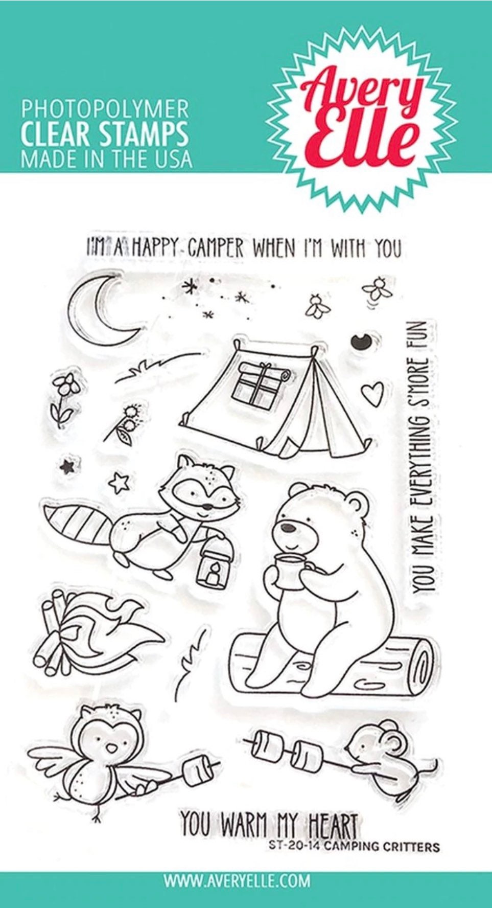 Avery Elle Clear Photopolymer Rubber Stamp Set - Camping Critters