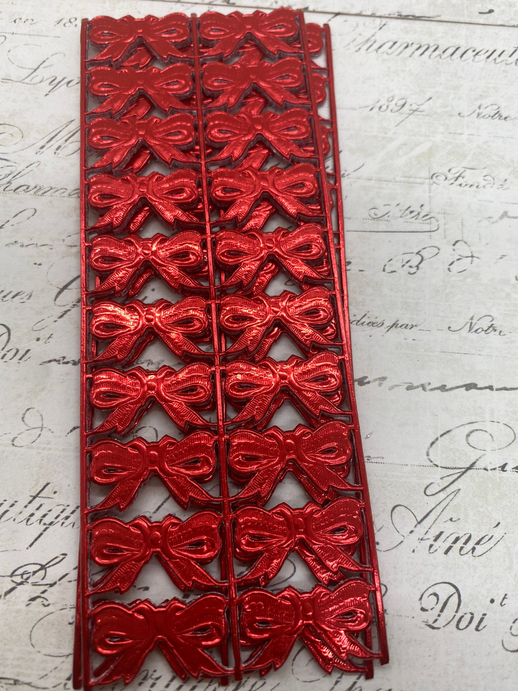 Red Foil German Dresden Scrap Bows set of 10 approx 1.25 inches long