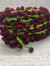 Load image into Gallery viewer, Vintage Style Dangling Pom Pom Trim With Dark Cherry Wine Balls
