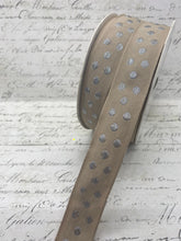 Load image into Gallery viewer, 1 inch Embroidered Polka Dot Ribbon in Khaki and Silver
