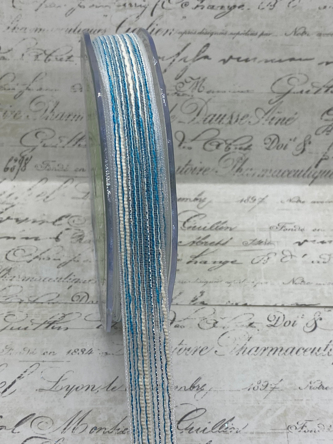 Loose Weave Metallic Ocean Pulled Thread Ribbon 5/8 wide