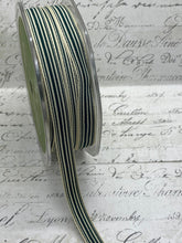 Load image into Gallery viewer, 3/8 Beige and Forest Green Striped Grosgrain Ribbon
