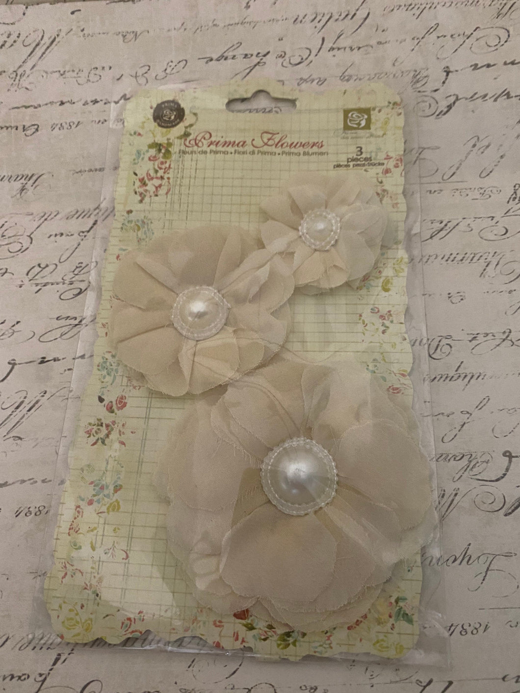 Pretty Prima Flowers Set of 3 Flowers Millinery Collection in Oatmeal Last One