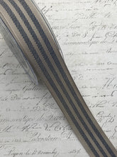Load image into Gallery viewer, Khaki Burlap and Black Ticking Stripe Ribbon 1.5 inches wide
