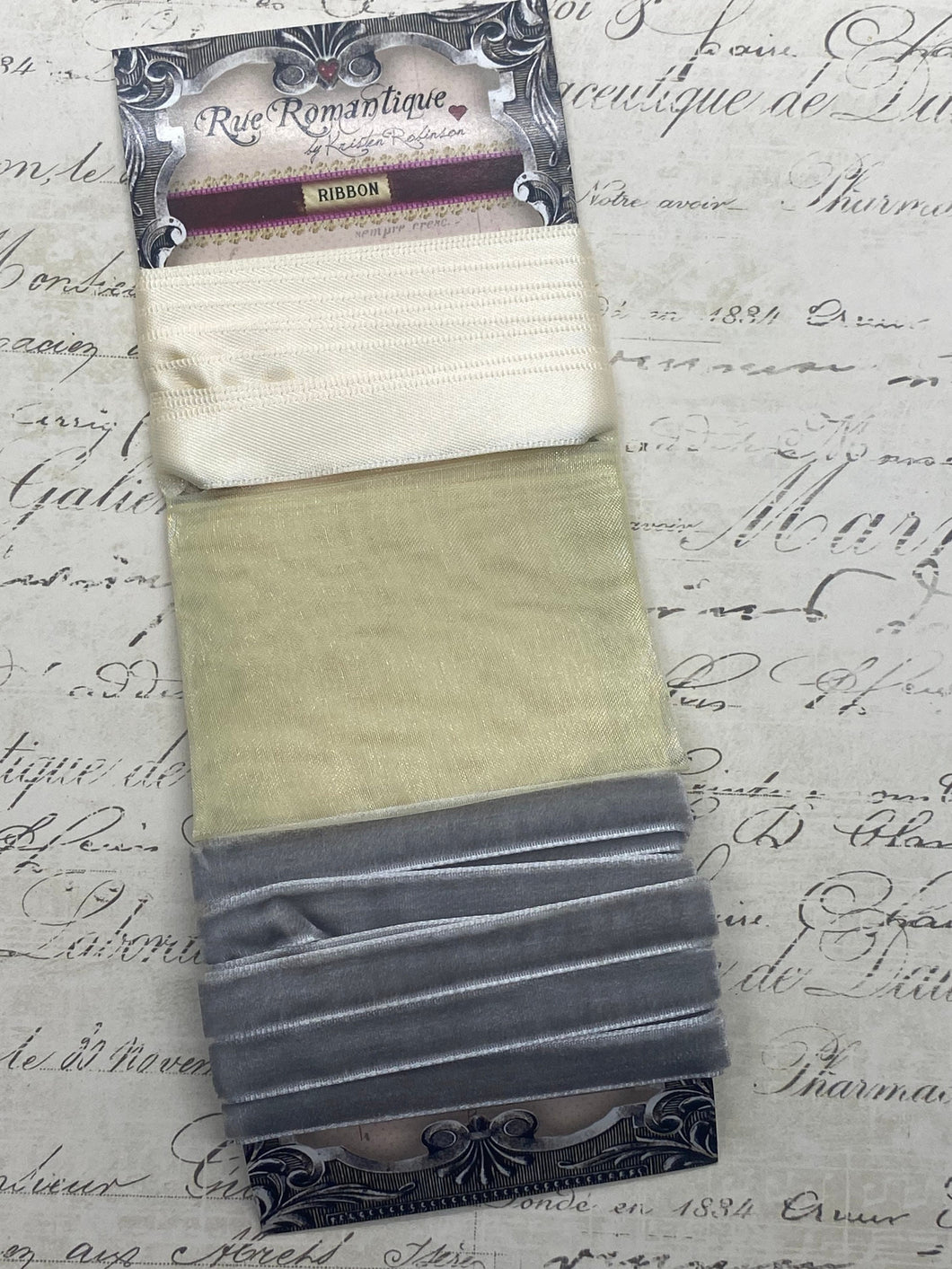 Rue Romantique Pack of 3 Ribbons- Gray