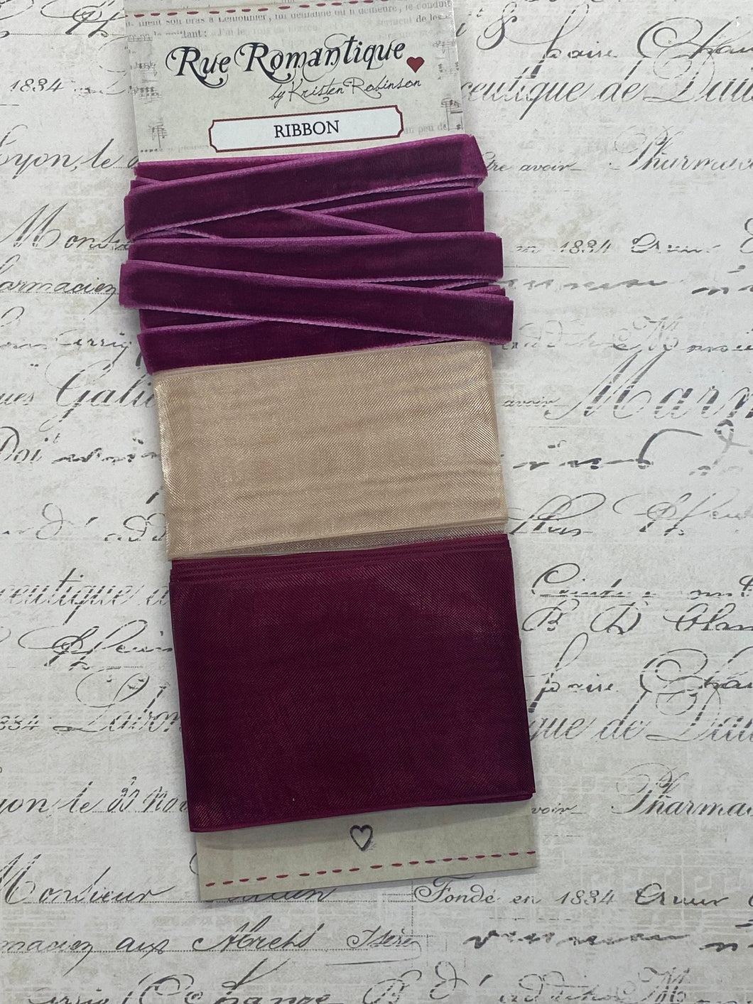 Rue Romantique Pack of 3 Ribbons- Burgundy
