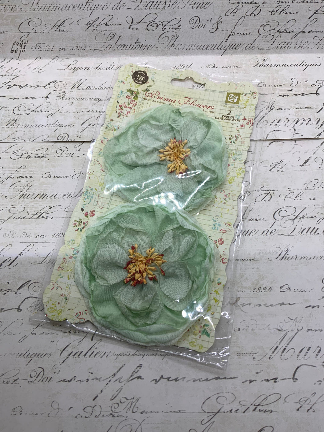 Pretty Prima Flowers Set of 2 Antique Green Blooms
