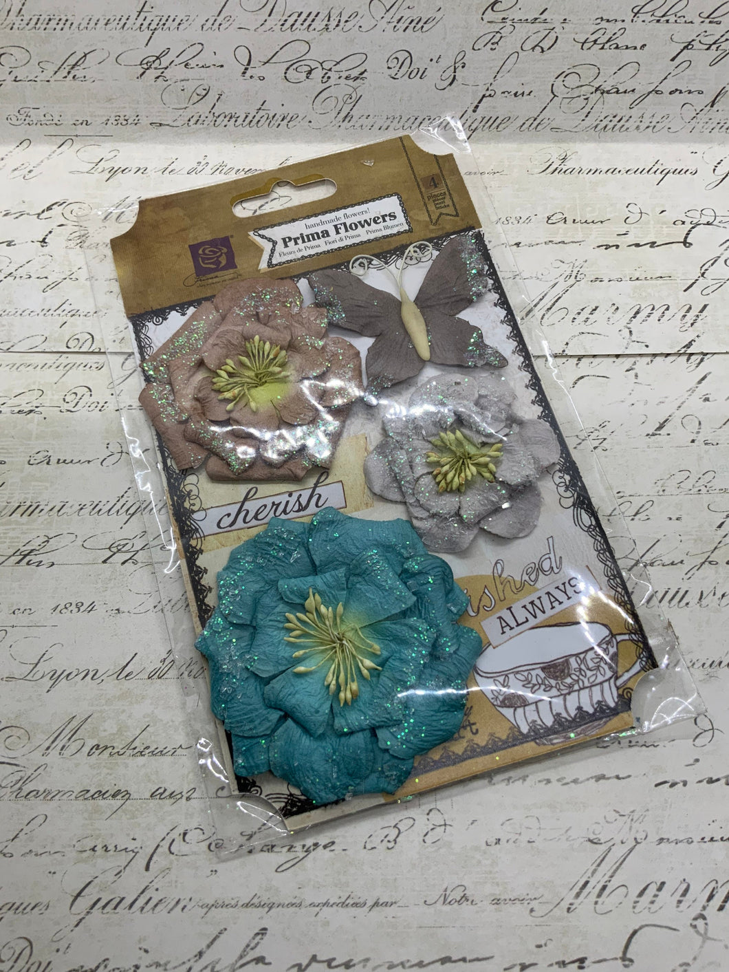 Prima Set of 4 Fabric Shimmer Flowers and Butterfly