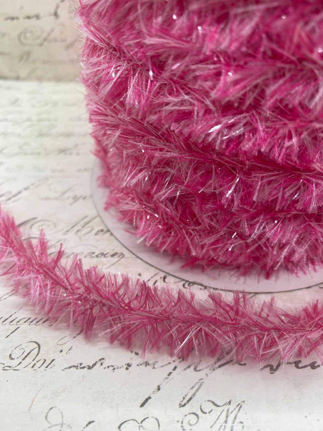 Pretty in Pink Vintage Style Wired Tinsel Roping Trim