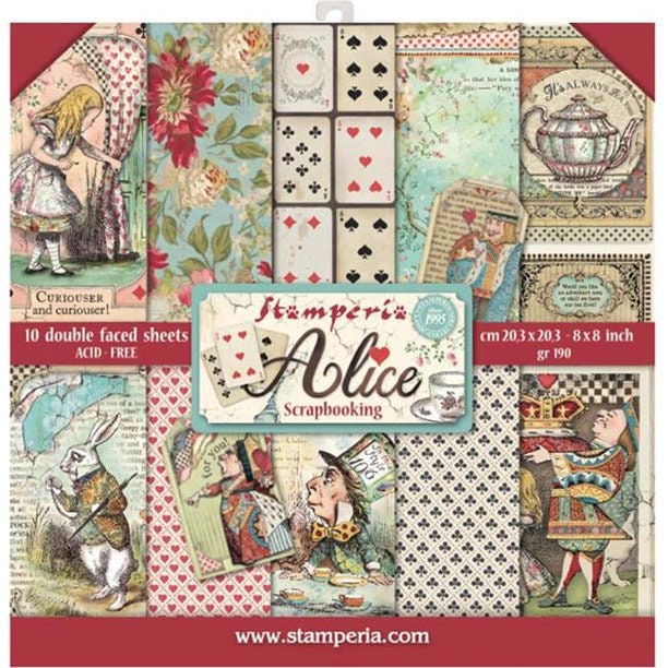 Alice by Stamperia 8x8 Scrapbooking paper 10 double faced sheets