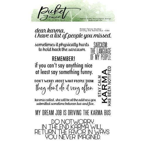Picket Fence Studios Clear Rubber Stamp Set Driving the Karma Bus