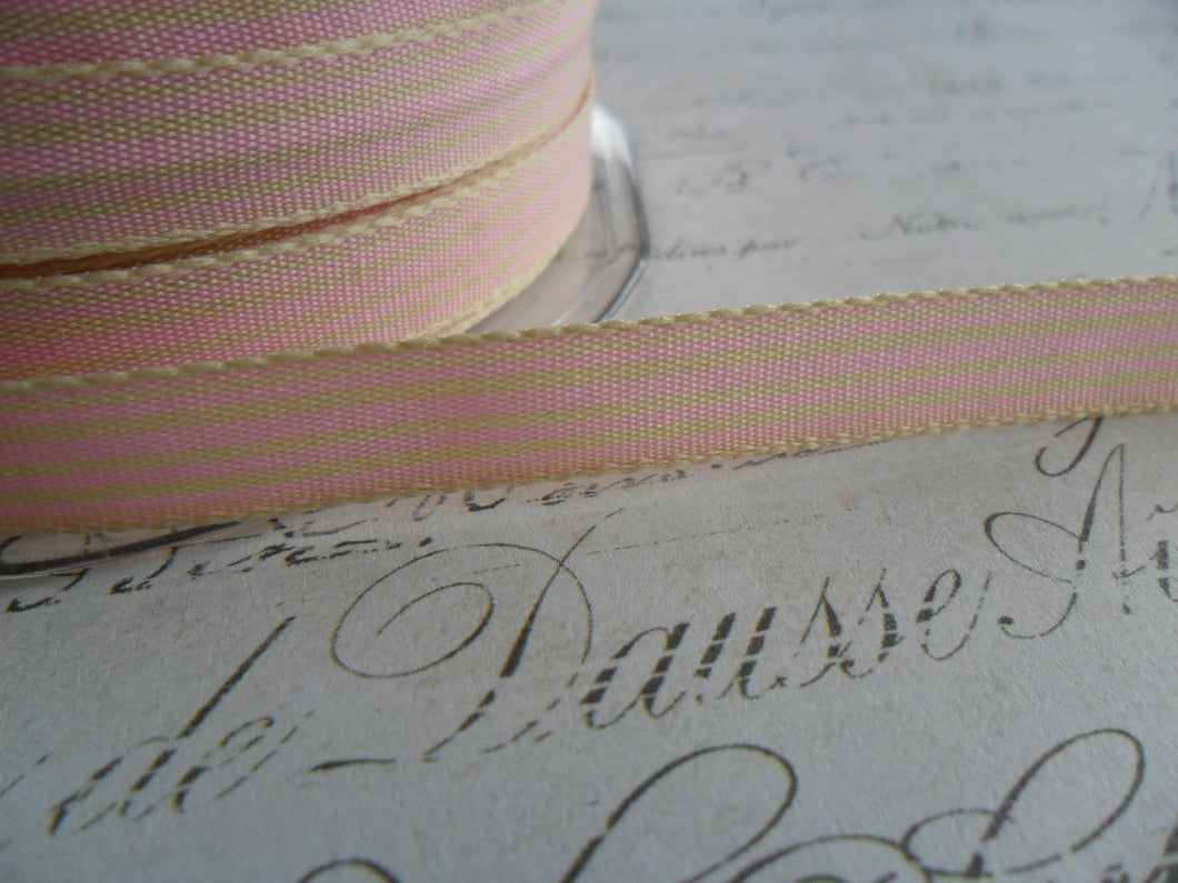 Pink and Cream  Striped Grosgrain Ribbon