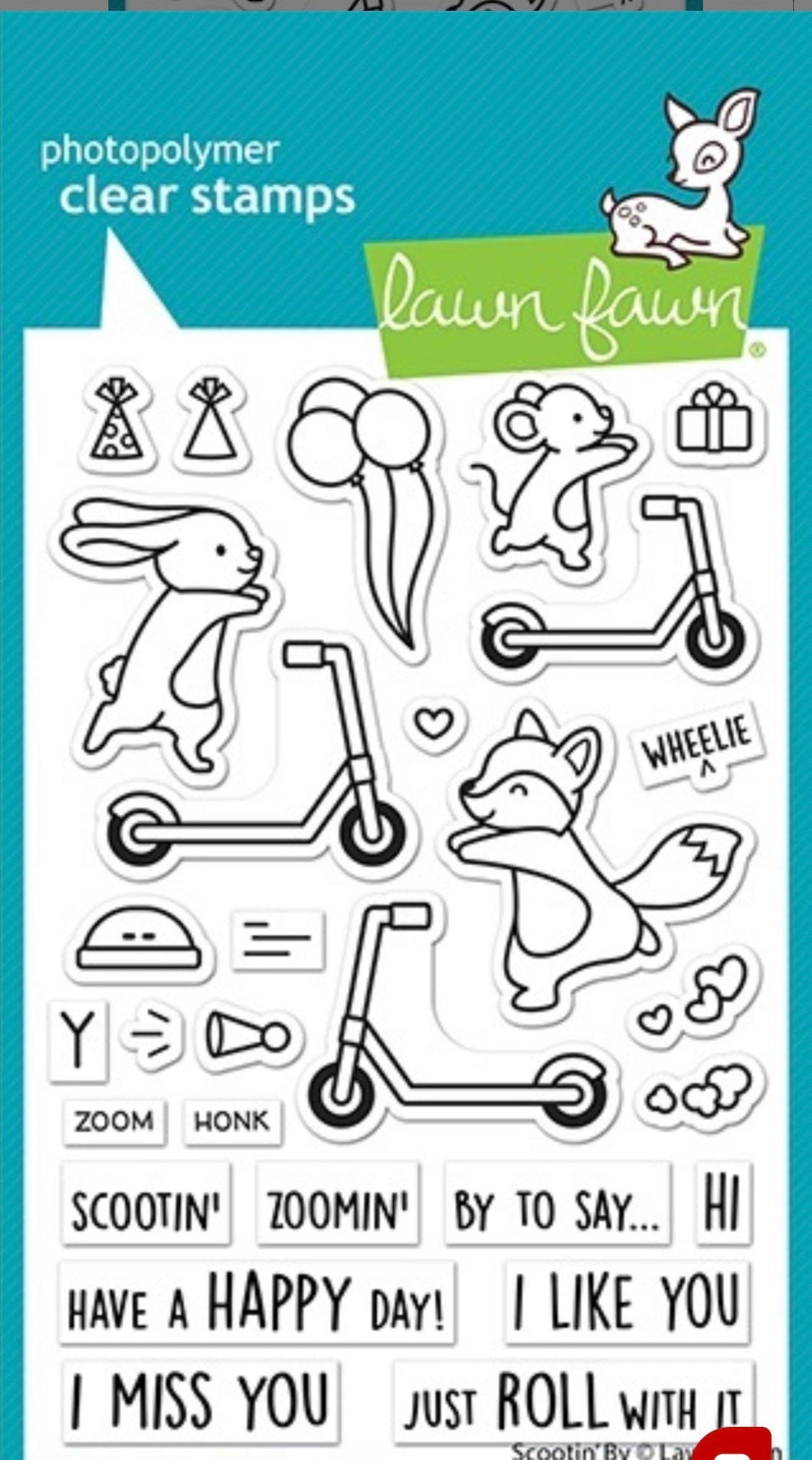 Lawn Fawn Clear Photopolymer Rubber Stamp set- Scootin By