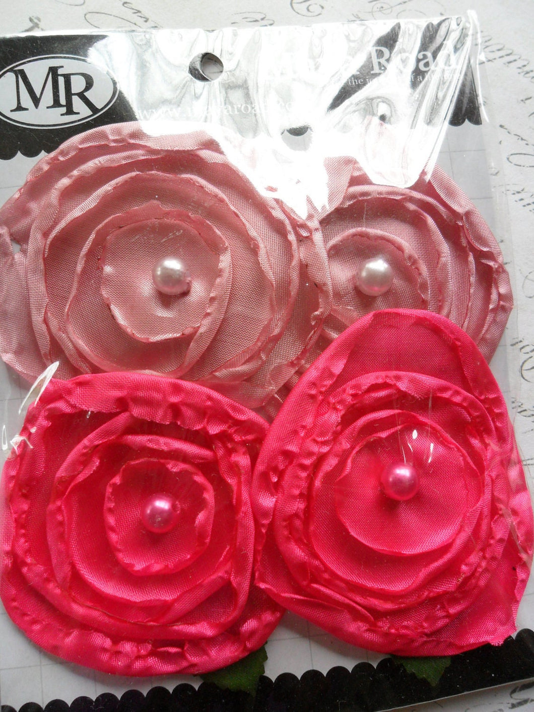Singed Satin Roses in Blushing Rose and Hot Pink with Pearl centers