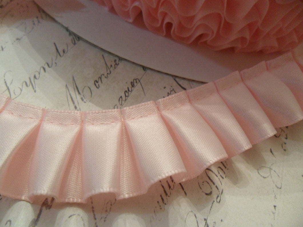 Baby Pink Satin Box Pleat  Ruffle 7/8 wide ribbon trim