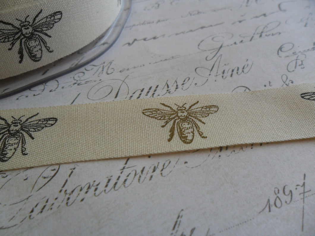 Natural Cotton Canvas 3/4 inch wide with Black and Gold Bumble Bees