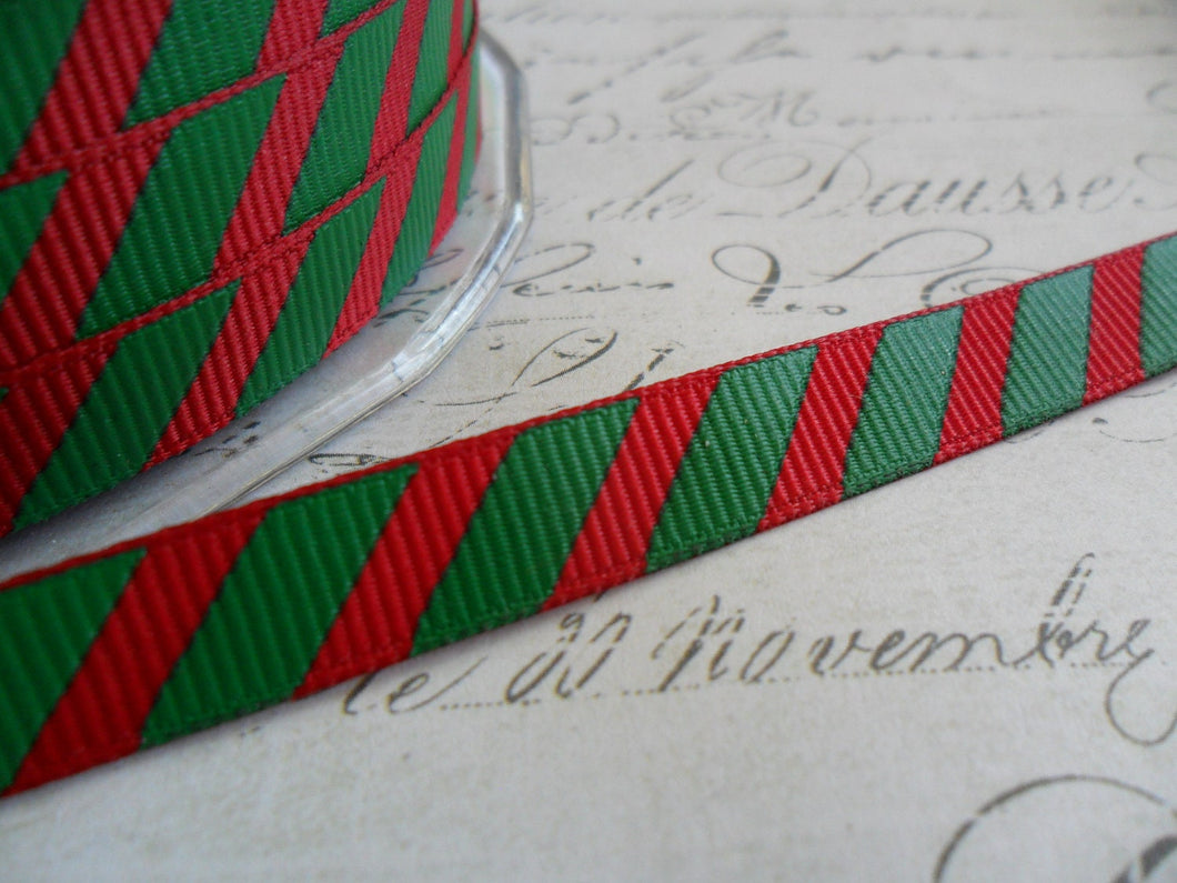 Red and Green Striped Christmas 3/8 Grosgrain Ribbon