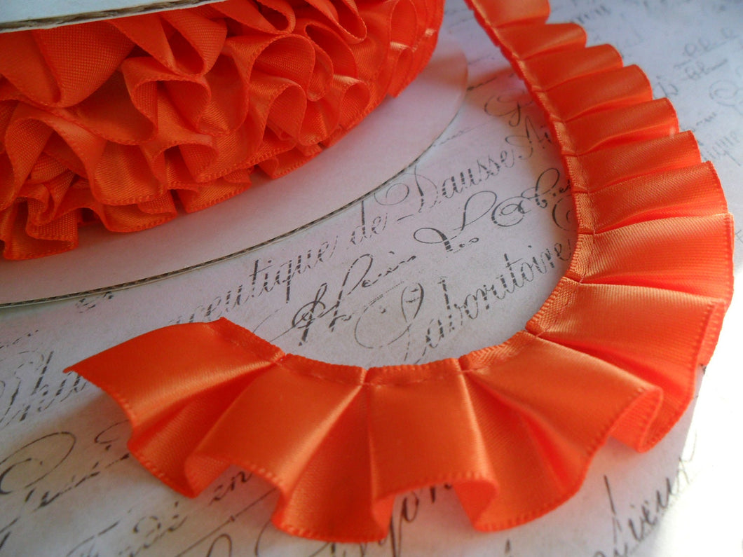 Orange Satin Box Pleat  Ruffle 7/8 wide ribbon trim