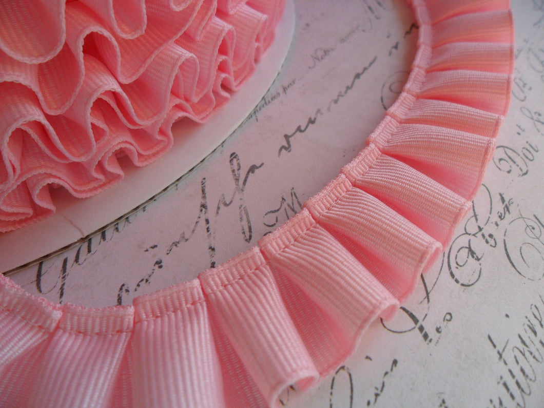 Cotton Candy  Pink Grosgrain Box Pleat  Ruffle 7/8 wide ribbon trim