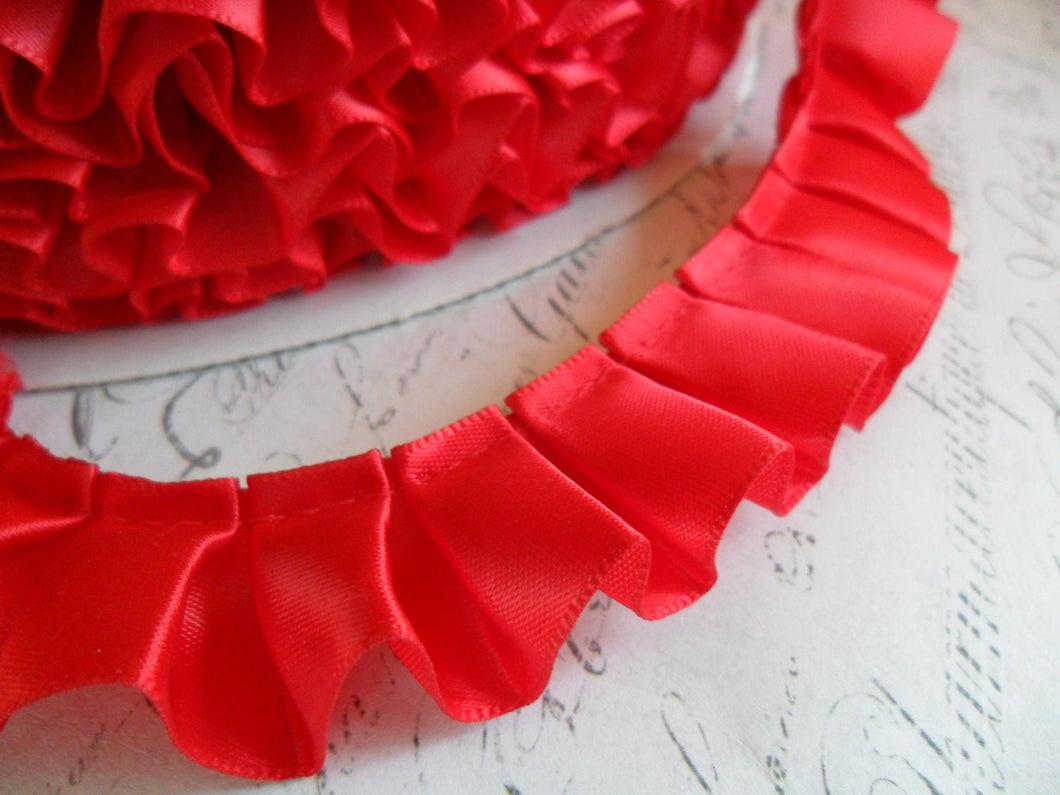 7/8 inch wide Christmas Red Satin Pleated Ruffle Trim