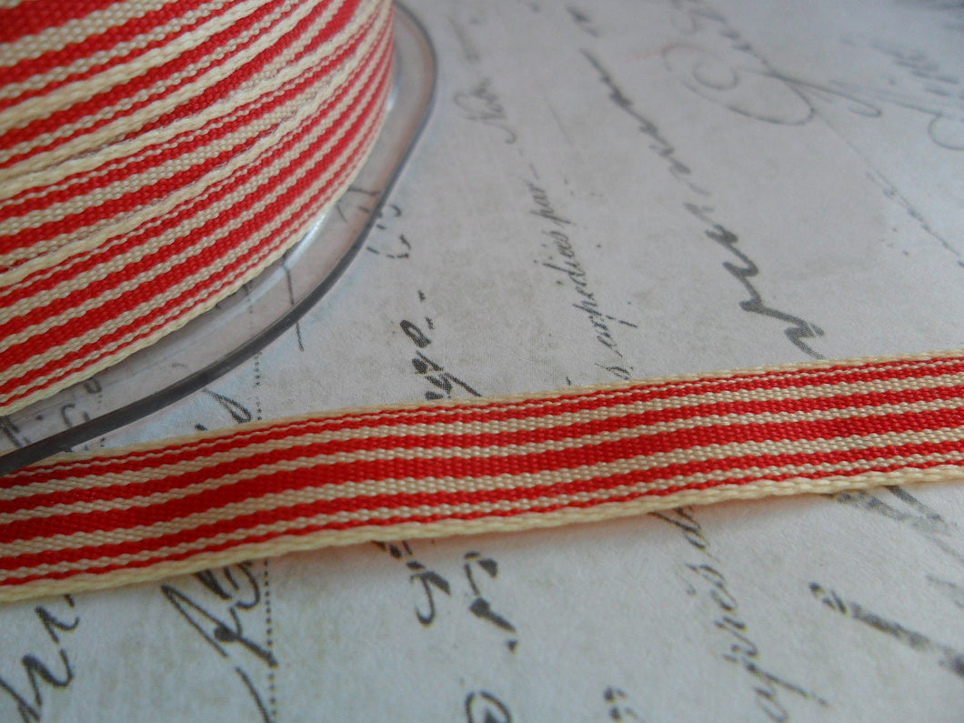 Red and Cream Striped Ribbon 3/8
