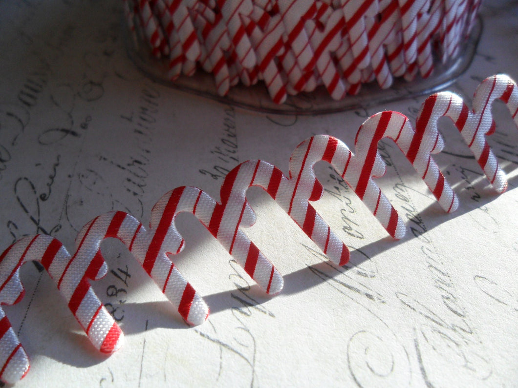 Red and White Peppermint candy canes 1 inch wide satin Ribbon
