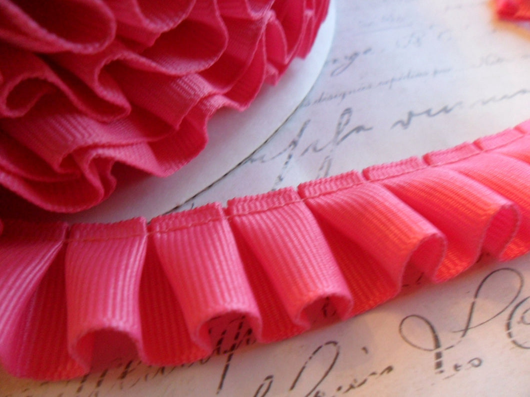 Bubblegum  Pink Grosgrain Box Pleat  Ruffle 7/8 wide ribbon trim