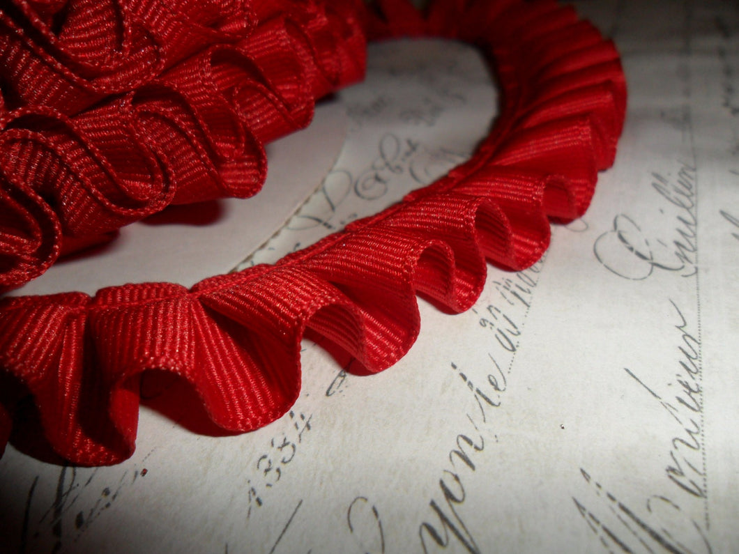 Christmas Red Grosgrain Box Pleat  Ruffle 7/8 wide ribbon trim
