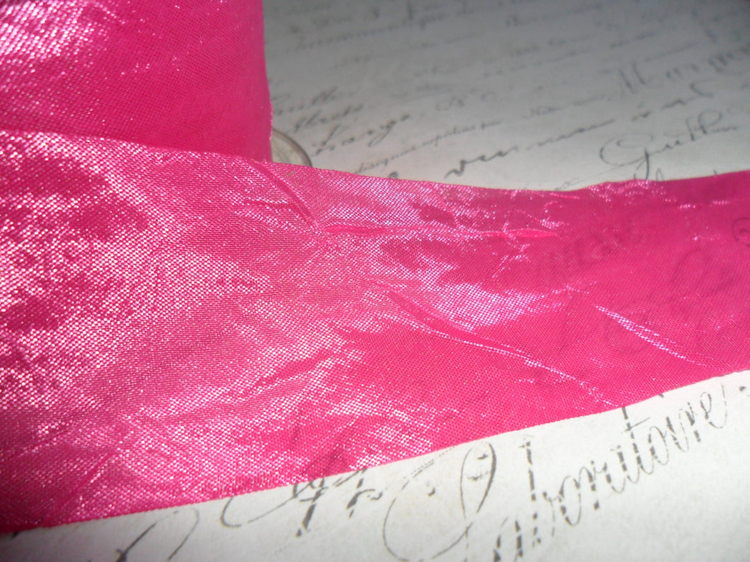 1.5 inch Hot Raspberry Pink Sheer Silky Crushed Ribbon