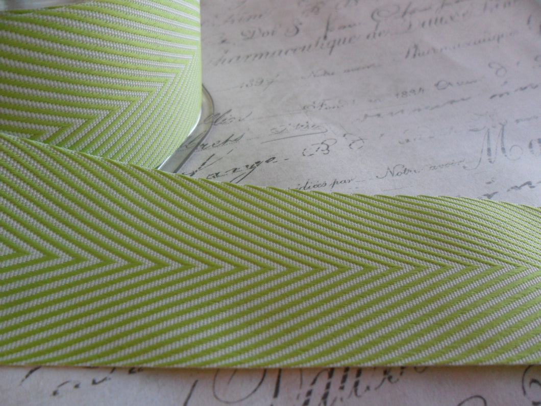 Twill Lime Green and White 1.5 inch Woven Chevron Ribbon Trim